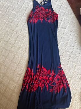 Tommy Bahama Women's Navy Maxi Dress with Red Floral Print